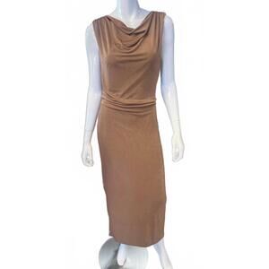 NEW KLD. SIGNATURE women's cowl neck midi dress in brown